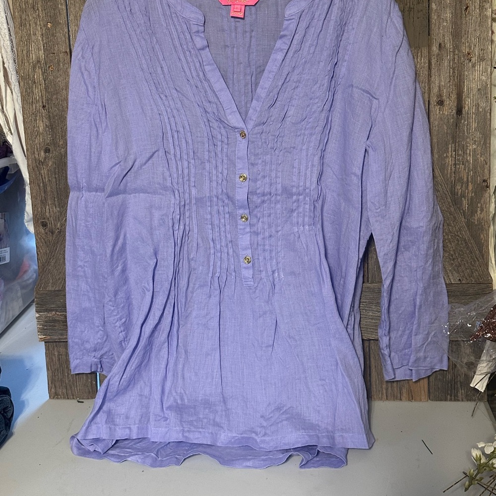 Lilly Pulitzer Purple Pleated Blouse
